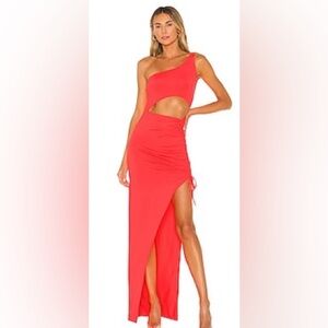 superdown One-Shoulder Cutout Coral Red Maxi Dress